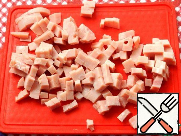 Cut the ham into cubes (I used Turkey ham).