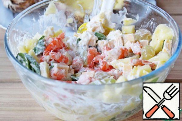Add the boiled shrimp and mix gently.