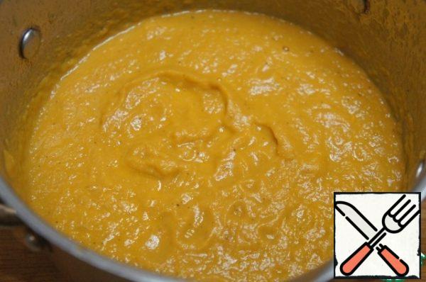 Remove the soup from the heat and whisk with an immersion blender into a homogeneous puree.