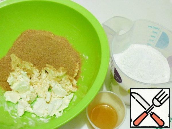 RUB the soft butter with brown sugar. Sugar can be taken and white, but brown gives baking a delicate caramel flavor.