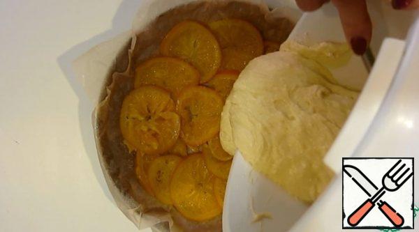 Spread the dough. Bake at 180 °C until cooked.