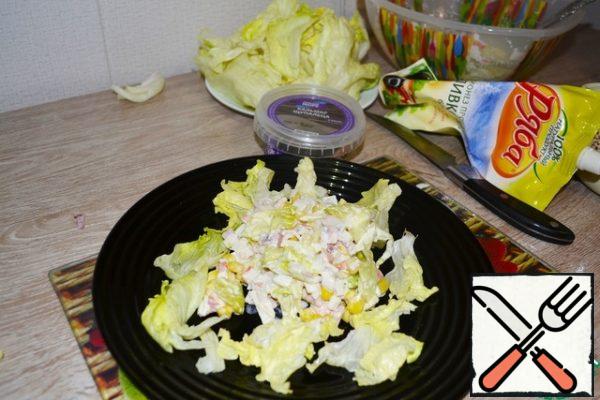 Season all the chopped ingredients with mayonnaise, salt and pepper to taste.