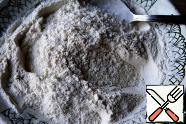 Combine flour , salt, baking powder and mix well.