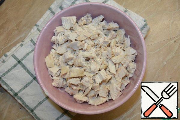 Boil or bake the breast. Cubes.