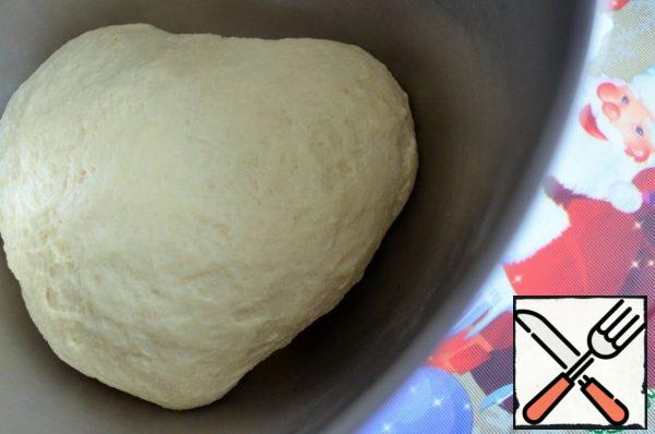 Knead the dough. Put in a bowl, greased with oil , cover, remove to a warm place for 1 hour, until the dough increases two or three times.