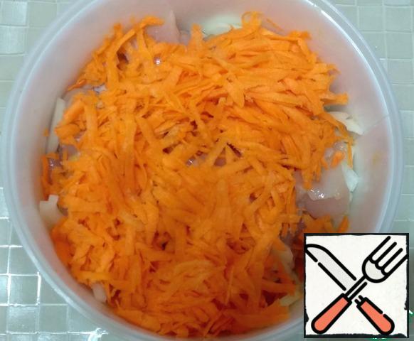 Then carrots, grated on a large grater.