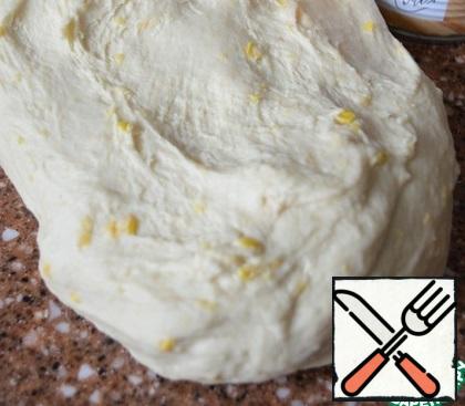 Pour in the vegetable oil and knead an elastic, light dough.
In a food processor -5 minutes, manually-12-15 minutes.