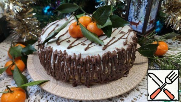 Smear the cake, decorate with melted chocolate. Enjoy your meal.