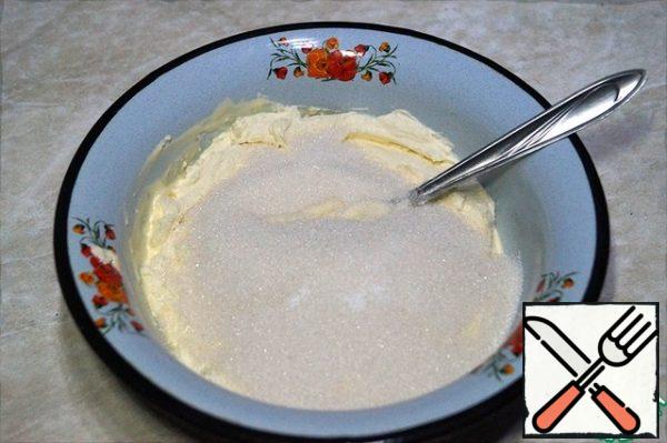 Add sugar and vanilla and mix.