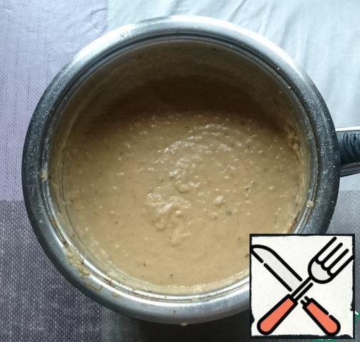 Now take an immersion blender and everything that is cooked, turn into a puree. Be careful-it's hot.