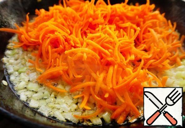Fry the onion until transparent and add the carrots. Fry together for about 5-7 minutes.