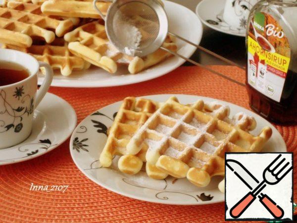 Serve waffles with tea or coffee with powdered sugar, or chocolate paste, jam, honey, maple syrup, etc.to your taste.
Bon Appetit!