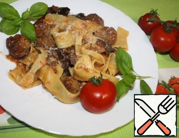 Tagliatelle with Baked Vegetables and Meatballs Recipe