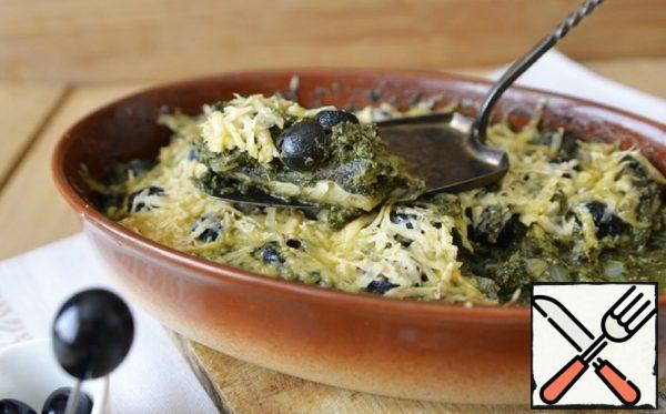 Fish Gratin with Spinach and Olives Recipe