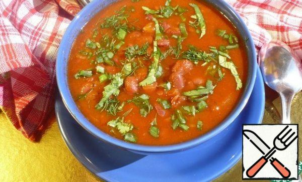 When ready, add to the tomato soup with red beans, chopped herbs (green onions, dill, coriander). Bon Appetit!