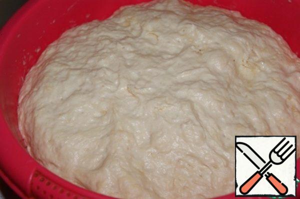 Cover the dough and send it to a warm place for 1 hour, it should increase in volume more than 2 times.