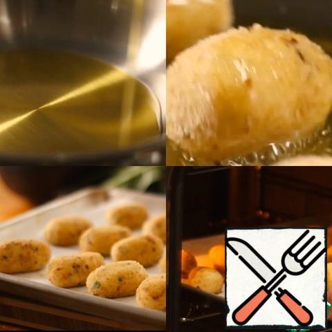 Once all the croquettes are prepared, add the olive oil to the pan (to cover the entire bottom of the pan and a little more), and then gently fry them over medium or low heat on all sides, until Golden, turning them carefully so as not to crush.