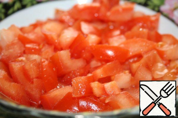 Tomatoes are also diced.