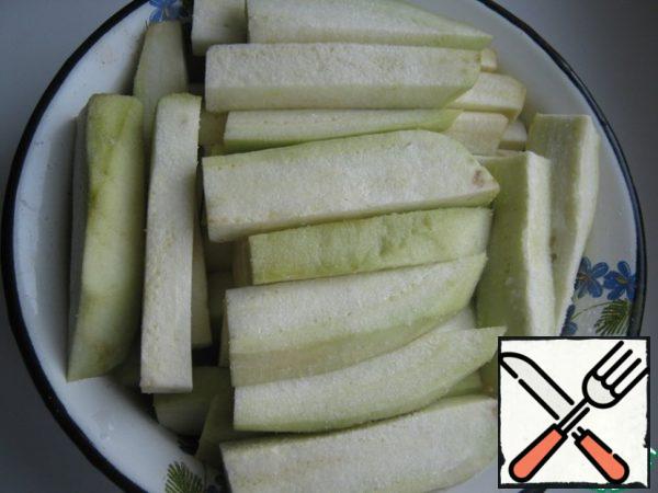Sprinkle the chopped eggplants with salt and leave them for a couple of hours, periodically draining the resulting liquid.