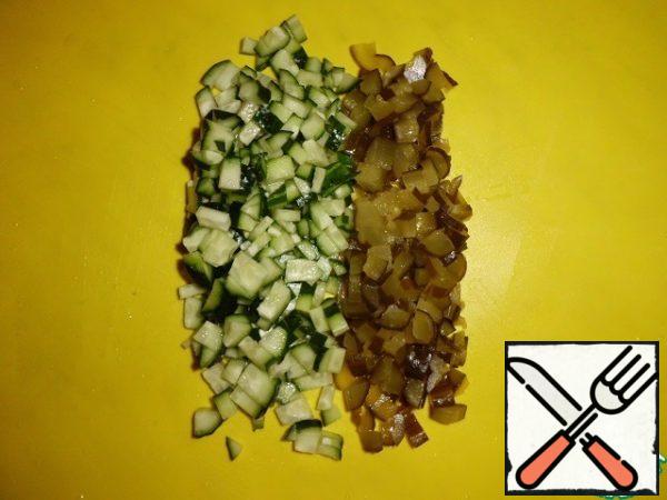 Cucumbers cut into small cubes..