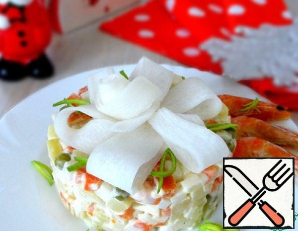 Salad "Olivier" Salad with Shrimp and Daikon Recipe