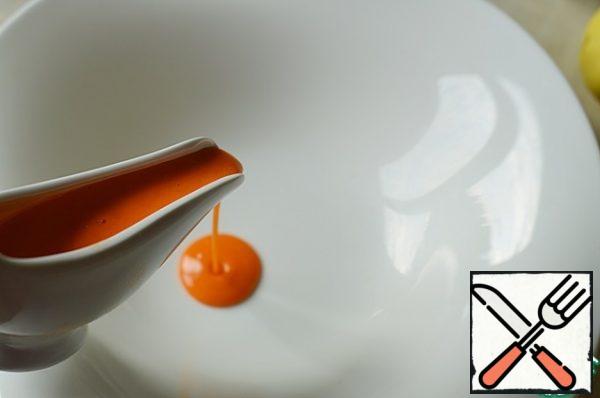 Pour a little sauce on the bottom of the plate.