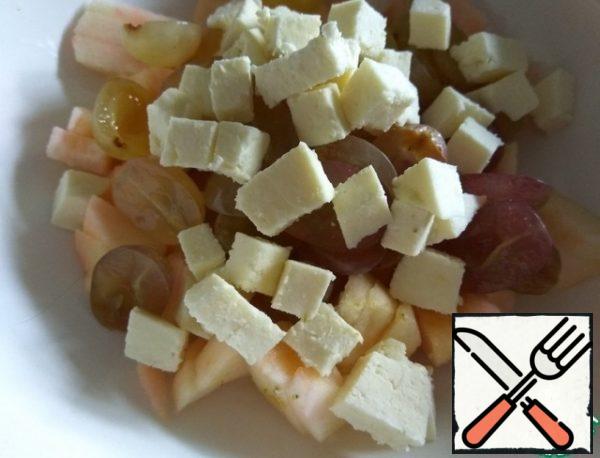 Cut the cheese into small pieces and add to the rest of the ingredients.