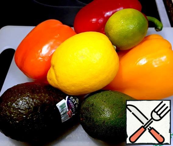 Ingredients-avocado, Bulgarian
peppers, lemon and lime.