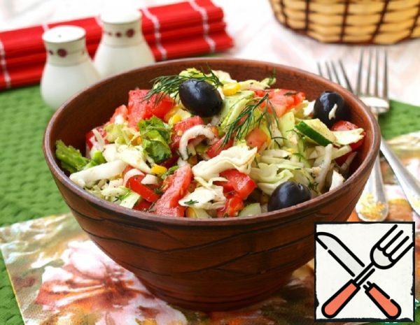 Salad with Vegetables, Olives and Corn Recipe