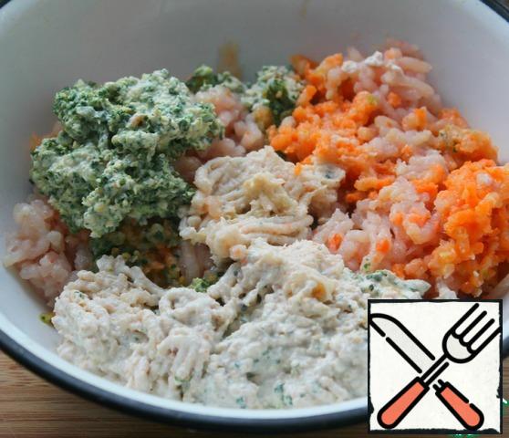 Pass fillets, carrots, onions, herbs and cereals with yogurt through a meat grinder.