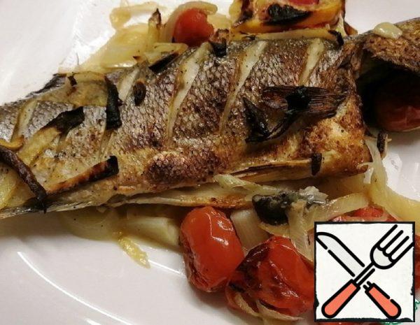 Baked Sea Bass with Cherry Tomatoes and Shallots Recipe