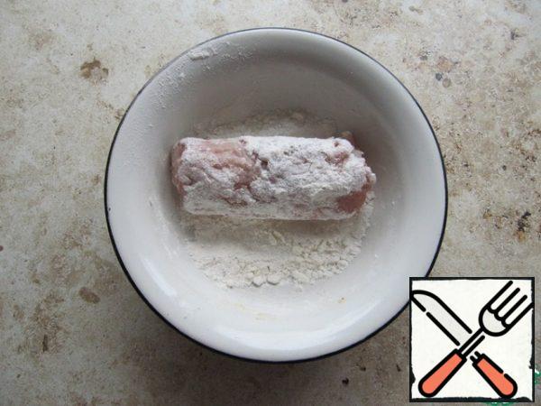 Roll in flour, shake off excess flour.
