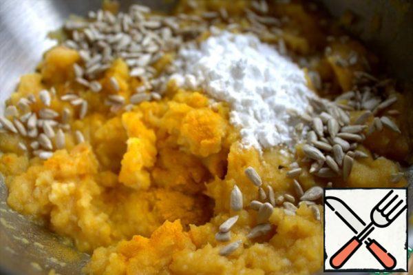 Add sunflower seeds, starch, turmeric.