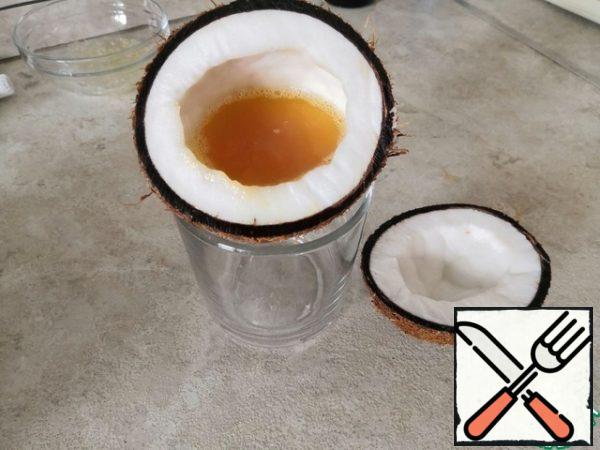Pour our mixture into half of the coconut chips and refrigerate until the jelly solidifies.