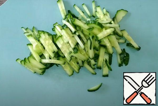 Cucumbers cut into strips.