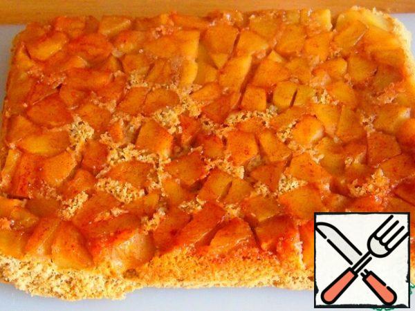 Remove the finished pie from the oven, turn it over on a cutting Board, and carefully remove the foil.