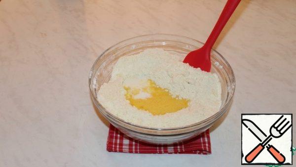 Add eggs and milk.
