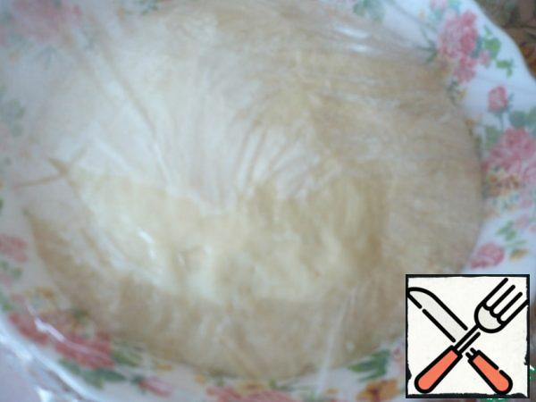 Cover the dough with cling film and put it in a warm place.