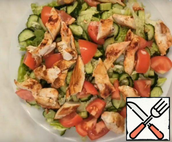Salad picking:
1st layer of peking cabbage
2nd layer cucumbers
3rd layer tomatoes
4th layer chicken
dressing 5th layer
6th layer of egg + dressing