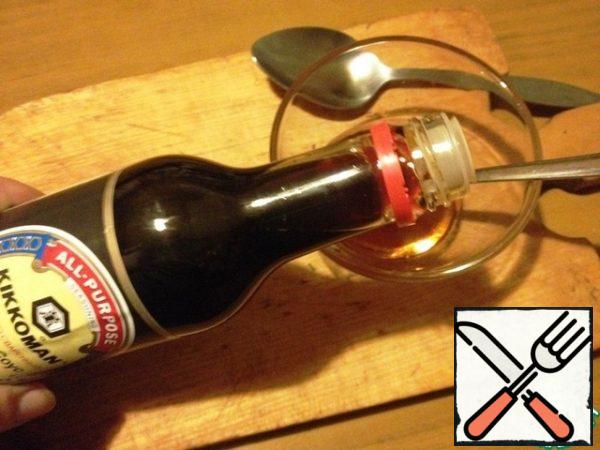 For the dressing, combine sugar, rice vinegar and soy sauce.