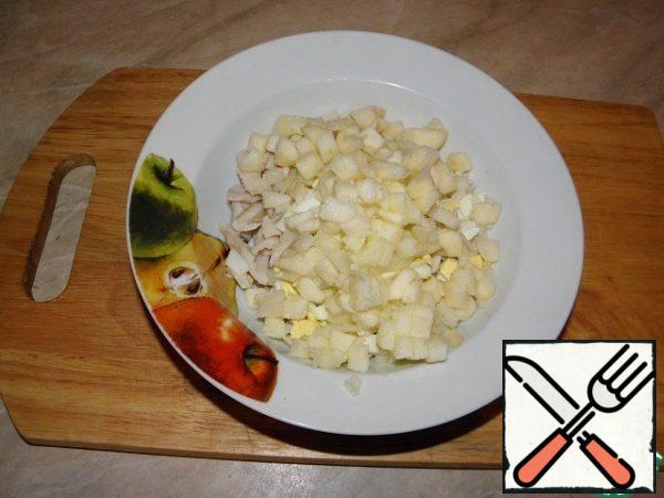 Cut the Apple into a small cube.