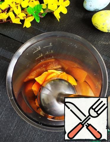 Chop the tangerine with a blender.