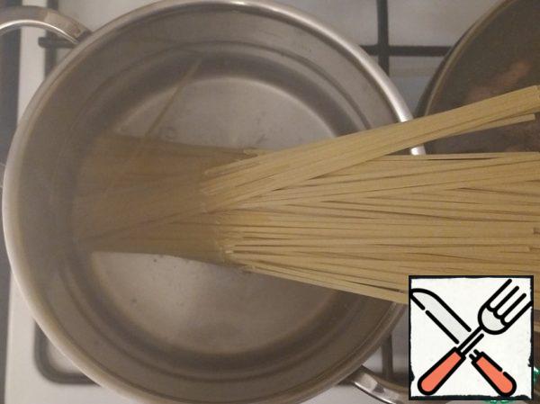 Cooking pasta.