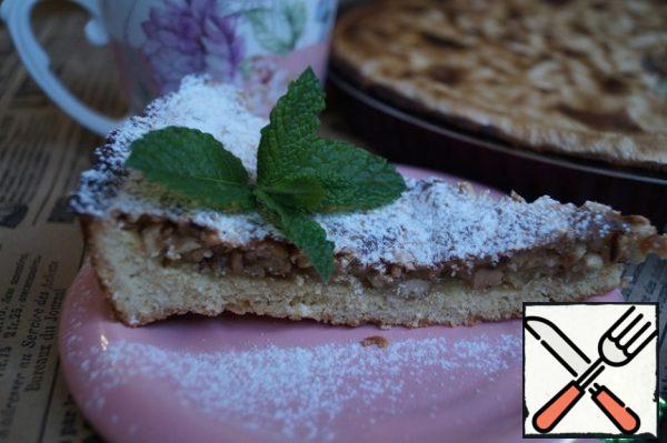 When the pie is cold, cut into serving pieces, sprinkle with powdered sugar and serve with a sprig of mint. Enjoy your tea!