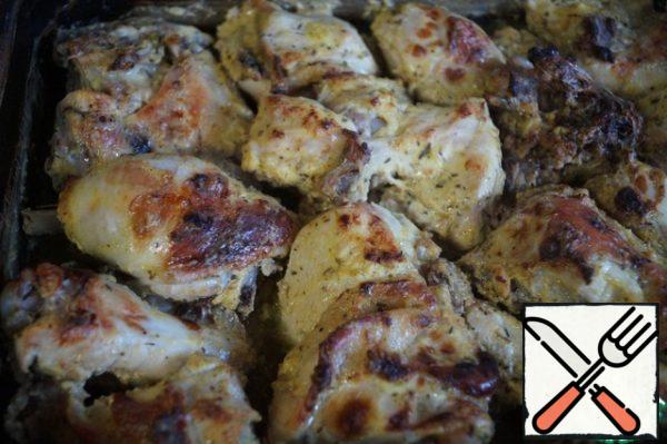 Preheat the oven to 200 degrees and put the chicken to bake until ready, 40-50 minutes. A Golden color should be formed.