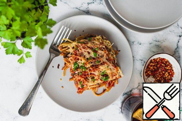Cut into portions and you can serve.
I am a fan of spicy, so I also sprinkle hot red pepper on top.
Bon Appetit!