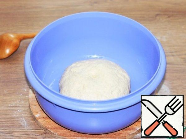 Grease the bowl with vegetable oil and spread the dough. Cover the bowl with a film or transparent bag and put in a warm place until the dough increases by 2.5 times.