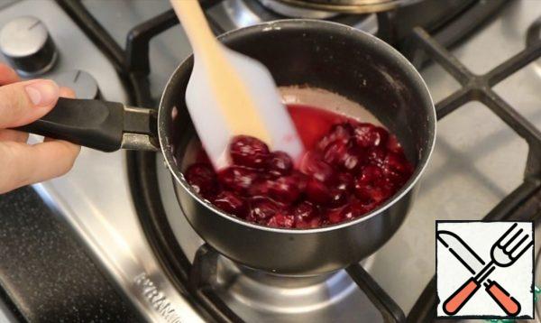 In a saucepan, combine the cherries, water, sugar, starch and bring to a boil over medium heat, stirring occasionally.