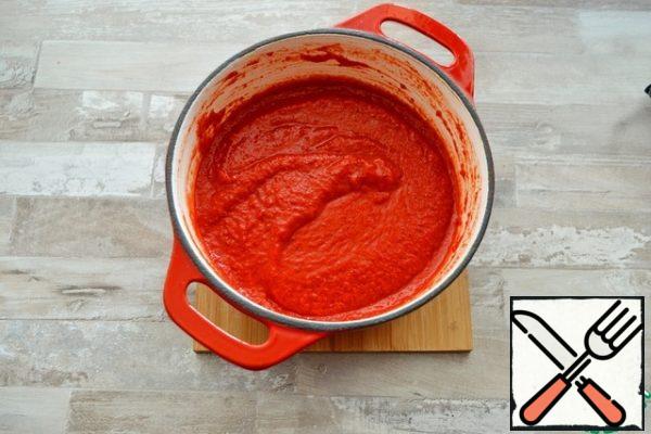 Chop everything with a blender into a smooth puree. Add the amount of water to taste until the desired thickness of the soup.

Add salt and sugar to taste.