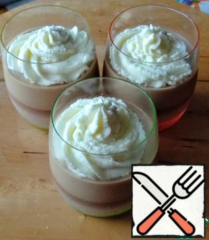 Use a pastry attachment to distribute the cream into glasses. Sprinkle with cocoa. Remove to the refrigerator before serving.